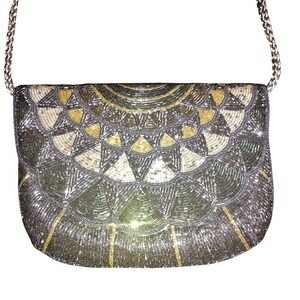 Vintage 1980's Gray Beaded Evening Bag